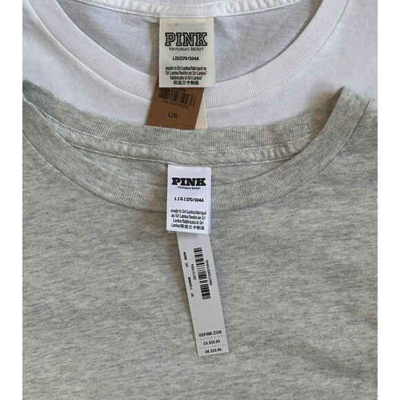 Pink Victoria's Secret Cotton 2 Long Sleeve Crew Neck Mid-Length Gray White L - Picture 2 of 13